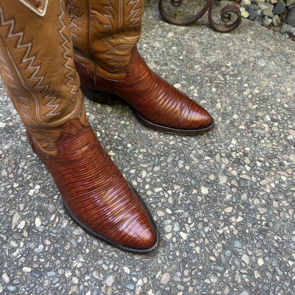 Men's Vintage J840 Teju Lizard Brown Leather Cowboy Boots Size 7B - Picture 10 of 11